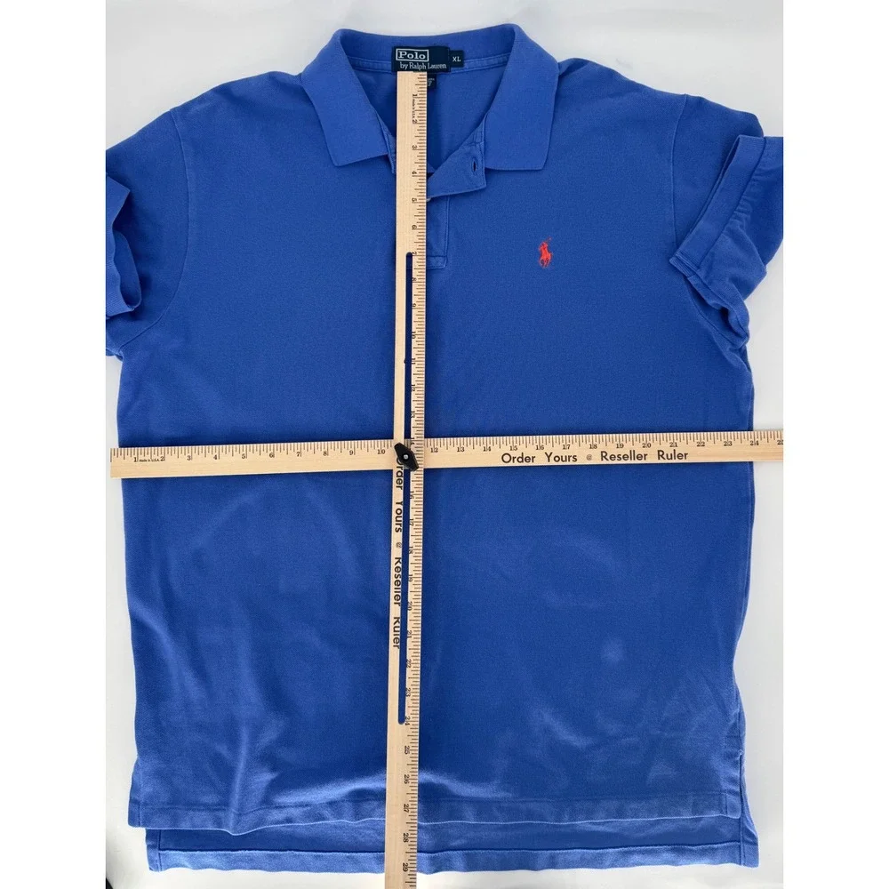 Polo Ralph Lauren Mens Blue Short Sleeve Polo‎ Shirt Orange Pony Logo XL - Picture 4 of 6